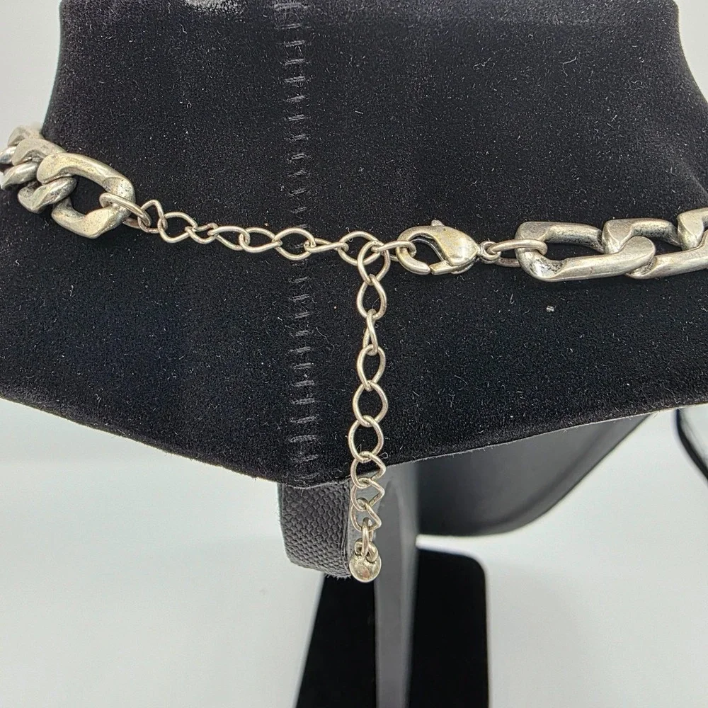 Antique Silver‎ Statement Necklace Link Chain Lobster Multicolor Rhinestone 25
